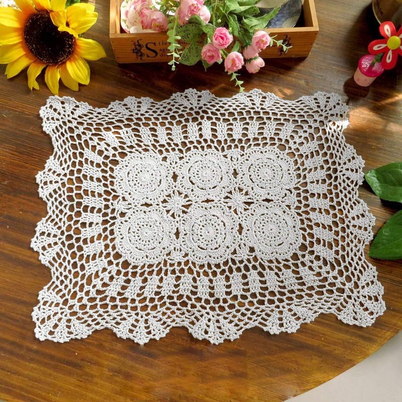 Damanni 16 Inch by 19 Inch Rectangular Cotton Handmade Crochet Lace Table Runner Doilies for Coffee Table Dresser Scarf DÃ©corï¼Œ2PC/Set (16x19 Inch, White) - Image 3
